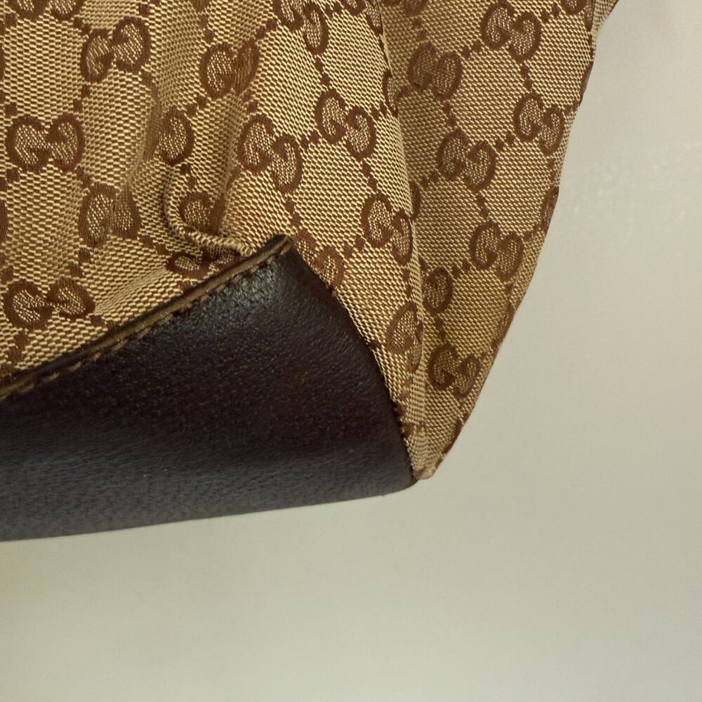 Vintage GUCCI GG Sherry Line Boat Shape Small Tote Handbag Canvas Beige - Picture 8 of 9